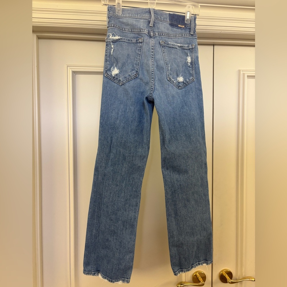 MOTHER Light Blue Ripped Cropped Straight Jeans - Picture 4 of 8